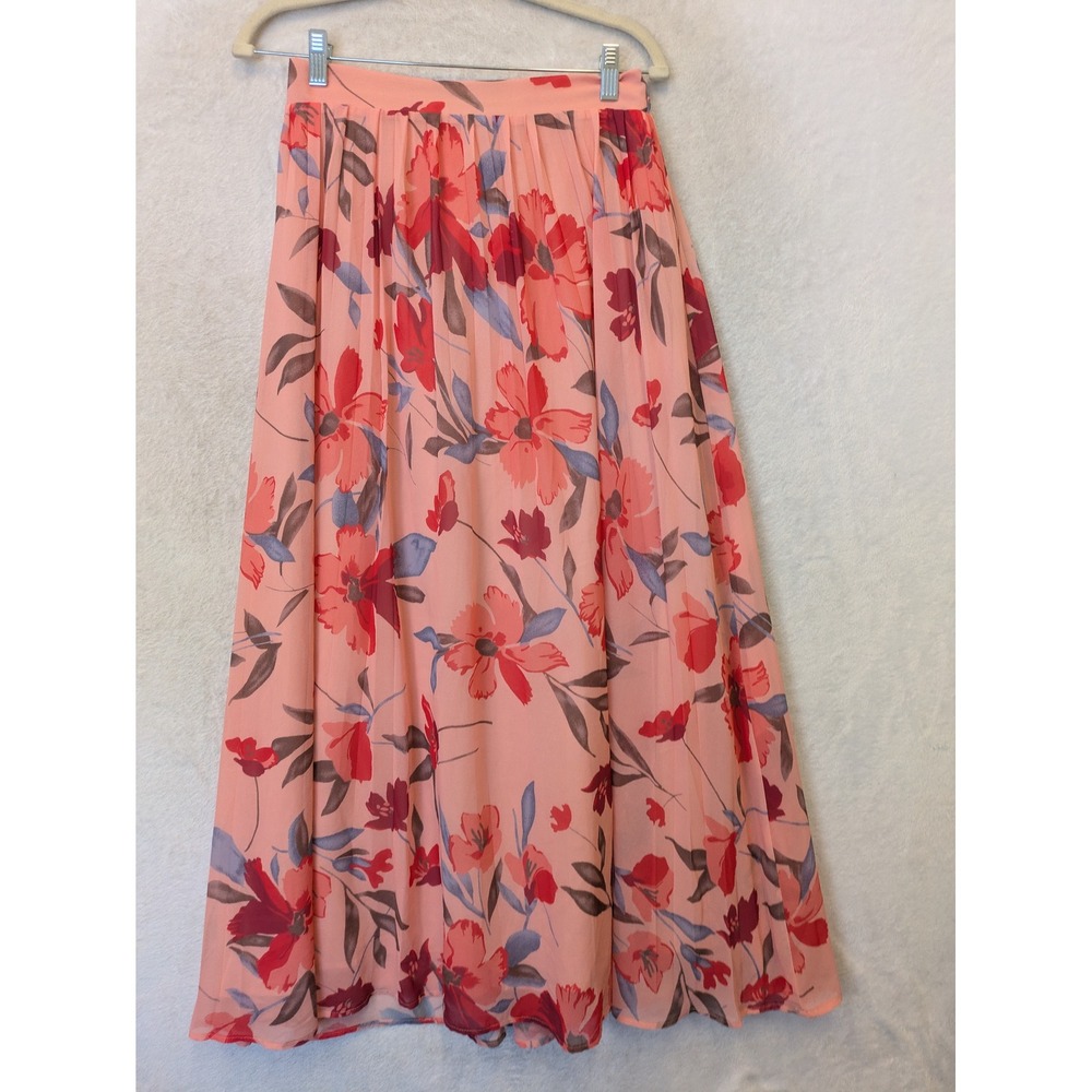 Maxi Skirt Spring Women's‎ 1X Pink Floral Pleated Lined Chiffon